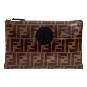 Fendi FF Zucca Brown Coated Canvas Flat Zipper Pouch